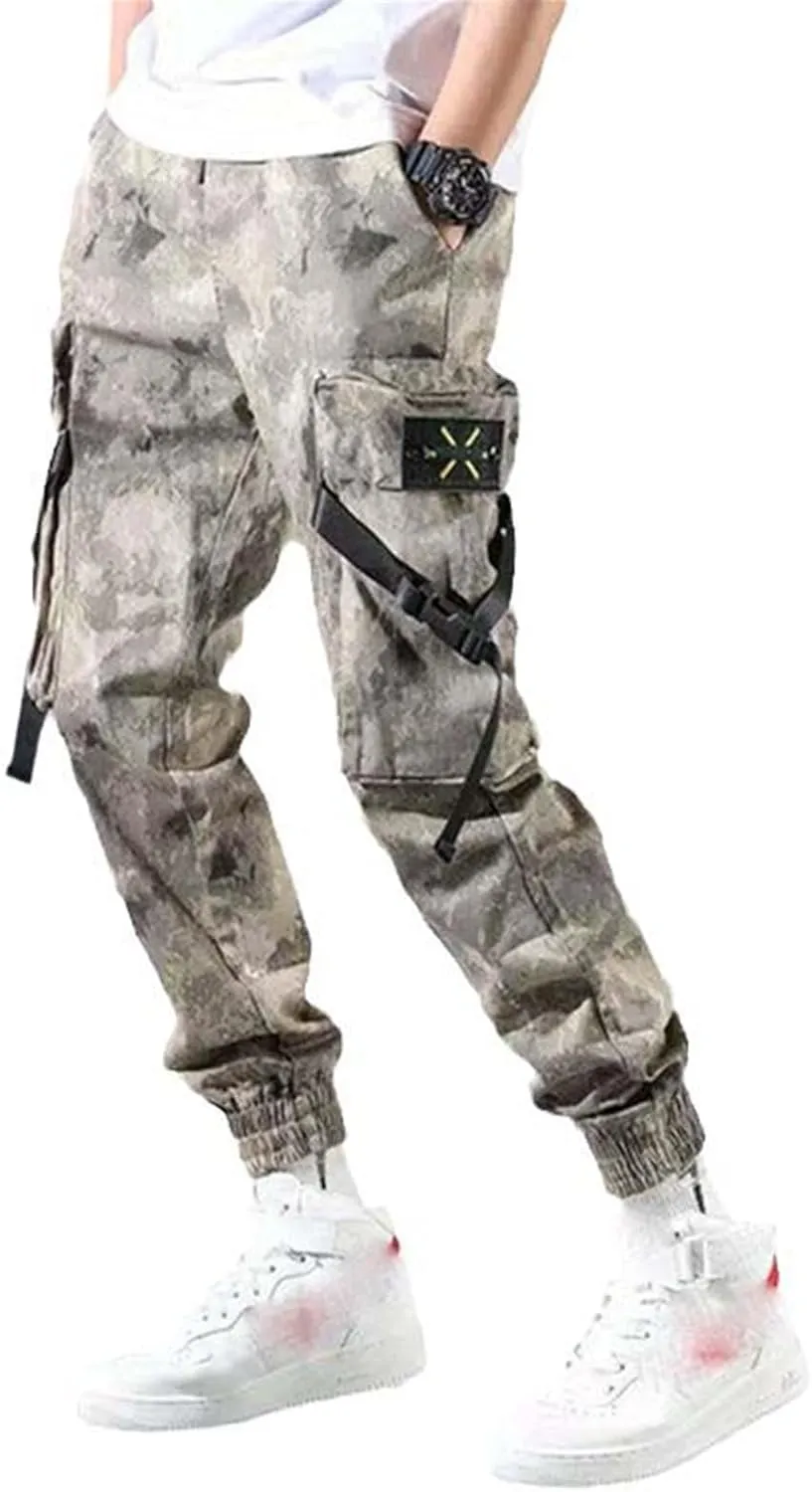 Aoleaky Men's Streetwear Multi-Pocket Cargo Pants Casual Harem Style Hip Hop Track Joggers
