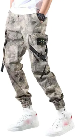 Aoleaky Men's Streetwear Multi-Pocket Cargo Pants Casual Harem Style Hip Hop Track Joggers