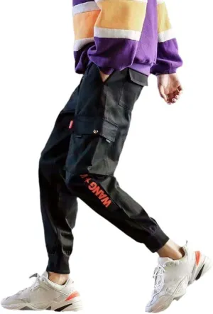 Aoleaky Men's Streetwear Multi-Pocket Cargo Pants Casual Harem Style Hip Hop Track Joggers