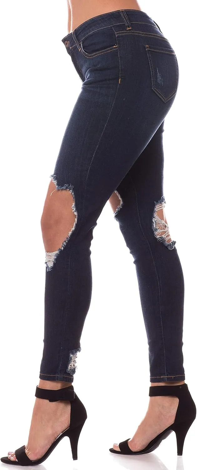 Aphrodite Mid Rise Jeans for Women - Skinny Stretch Womens Distressed Ripped Jeans