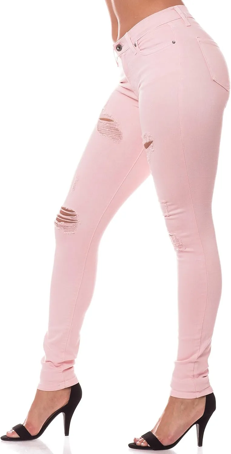 Aphrodite Mid Rise Jeans for Women - Skinny Stretch Womens Distressed Ripped Jeans