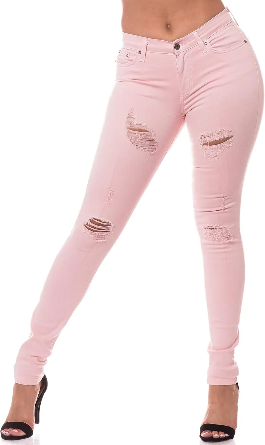 Aphrodite Mid Rise Jeans for Women - Skinny Stretch Womens Distressed Ripped Jeans