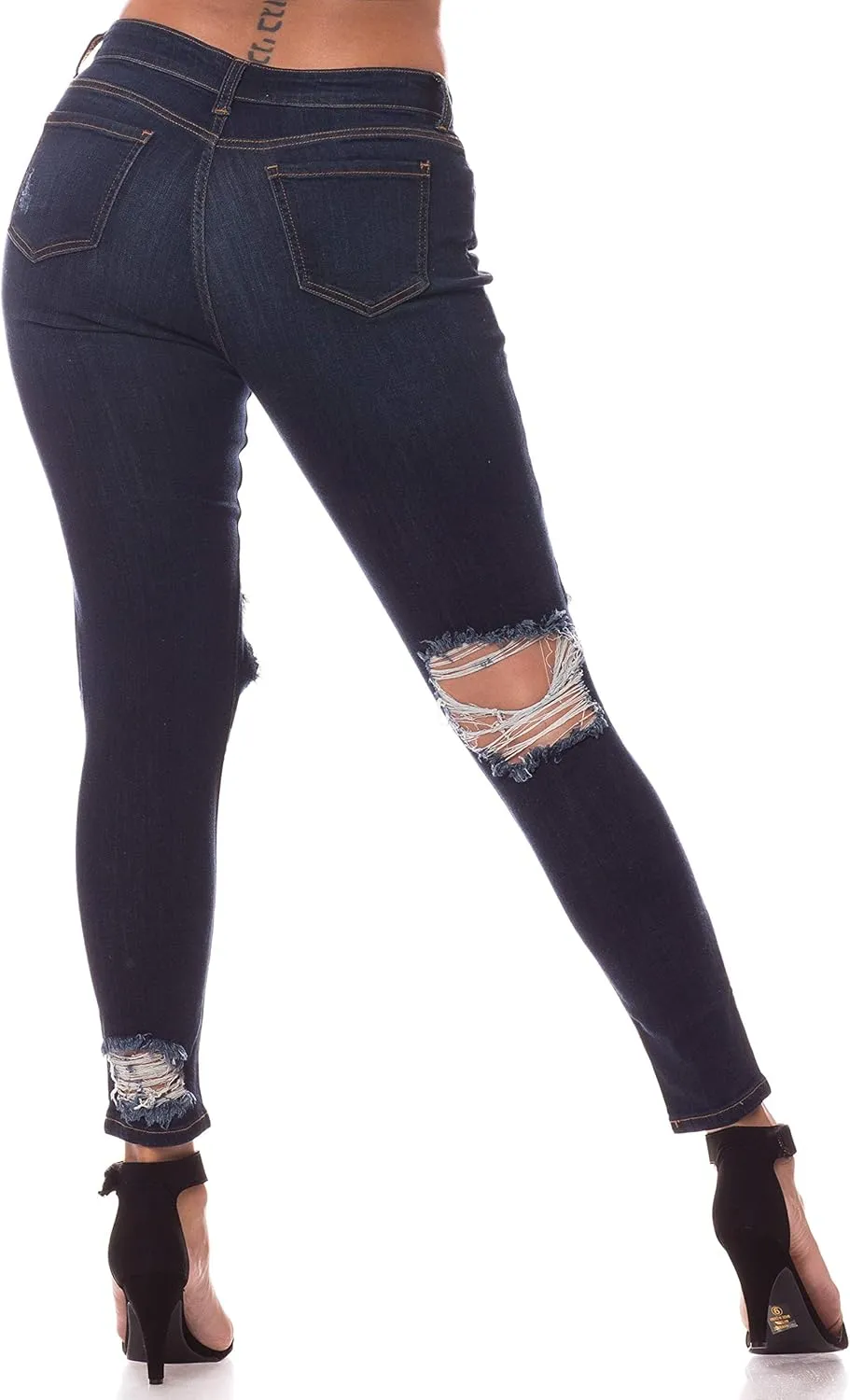 Aphrodite Mid Rise Jeans for Women - Skinny Stretch Womens Distressed Ripped Jeans