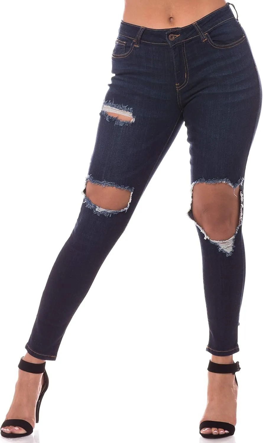 Aphrodite Mid Rise Jeans for Women - Skinny Stretch Womens Distressed Ripped Jeans