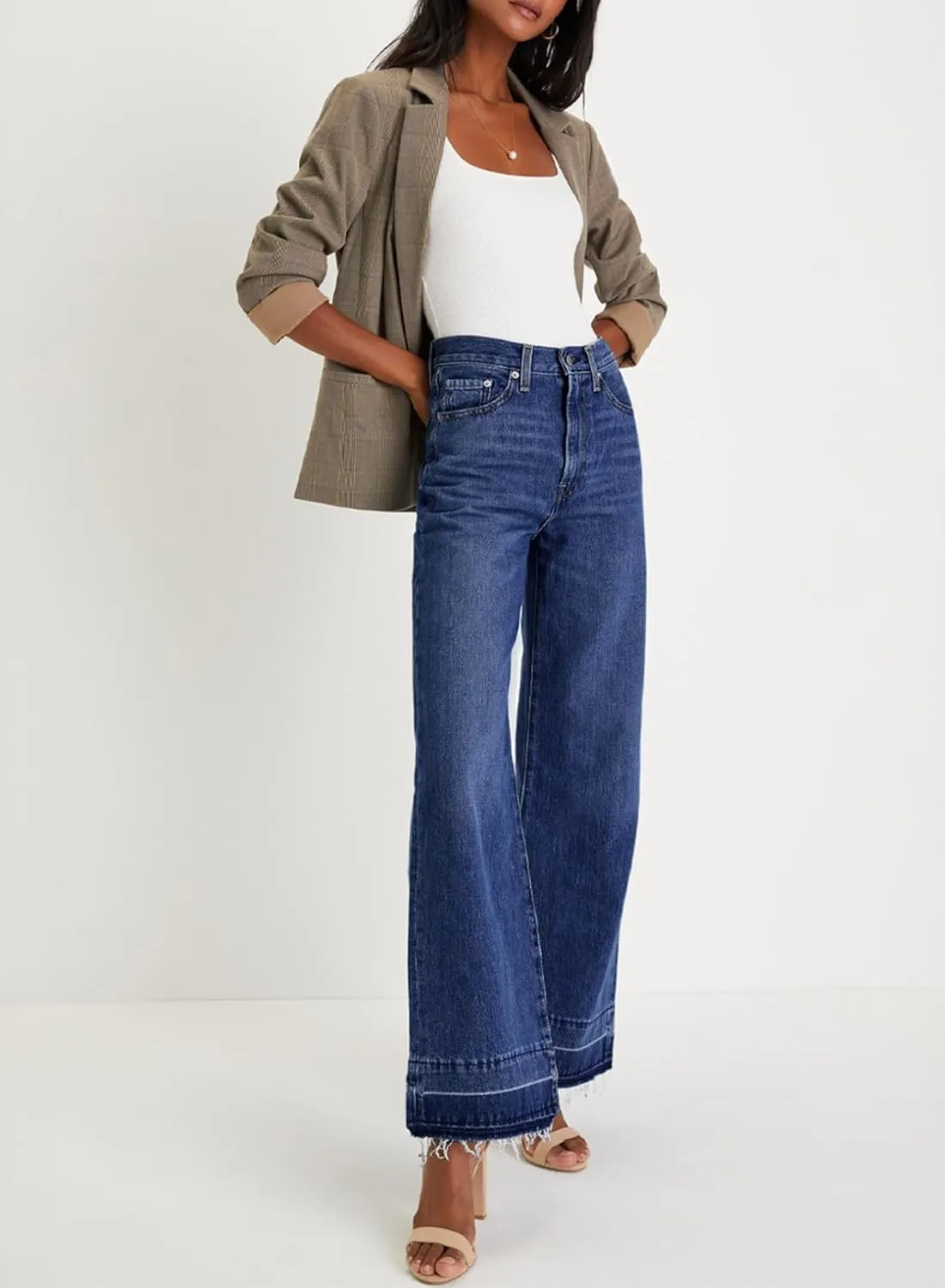 Astylish Women's High Waisted Wide Leg Jeans Trendy Straight Leg Jeans Zimbaplatinum Denim Pants