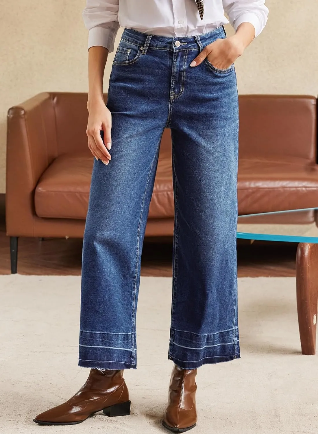 Astylish Women's High Waisted Wide Leg Jeans Trendy Straight Leg Jeans Zimbaplatinum Denim Pants