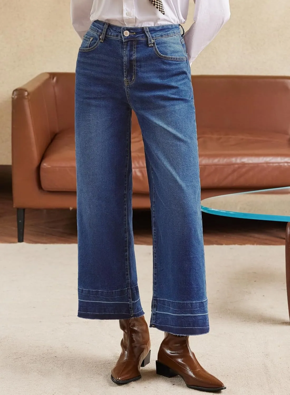 Astylish Women's High Waisted Wide Leg Jeans Trendy Straight Leg Jeans Zimbaplatinum Denim Pants
