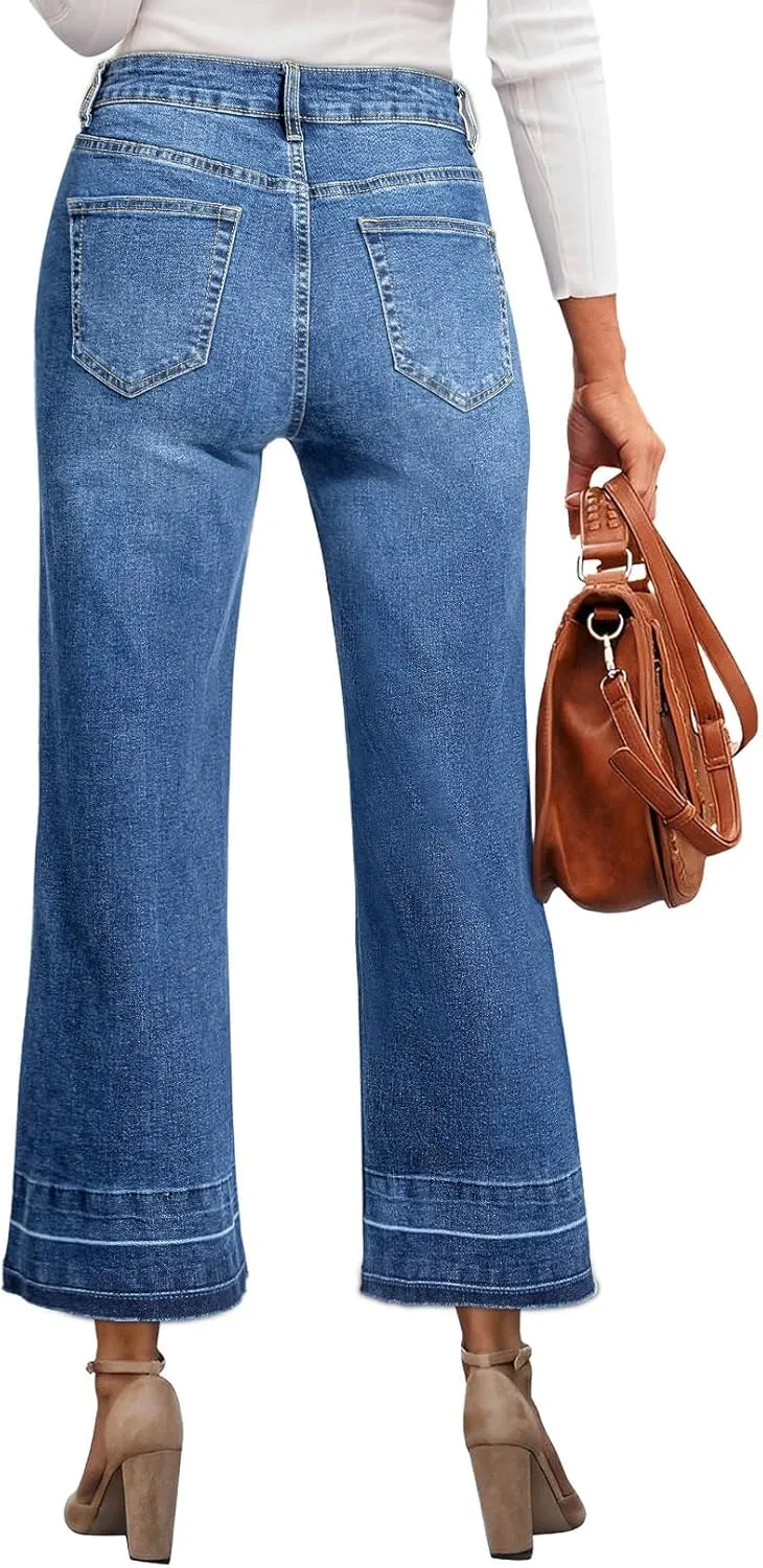 Astylish Women's High Waisted Wide Leg Jeans Trendy Straight Leg Jeans Zimbaplatinum Denim Pants