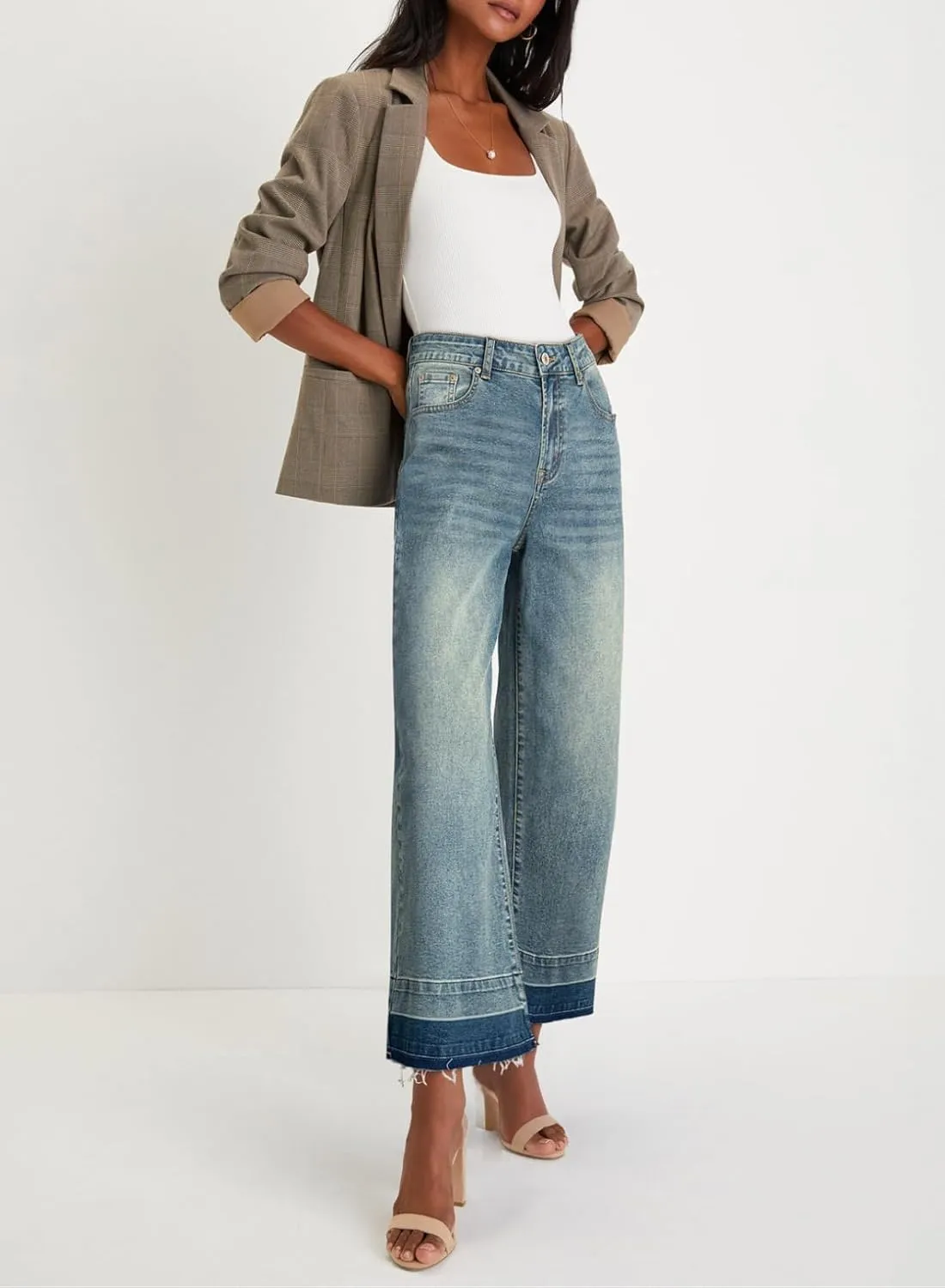 Astylish Women's High Waisted Wide Leg Jeans Trendy Straight Leg Jeans Zimbaplatinum Denim Pants