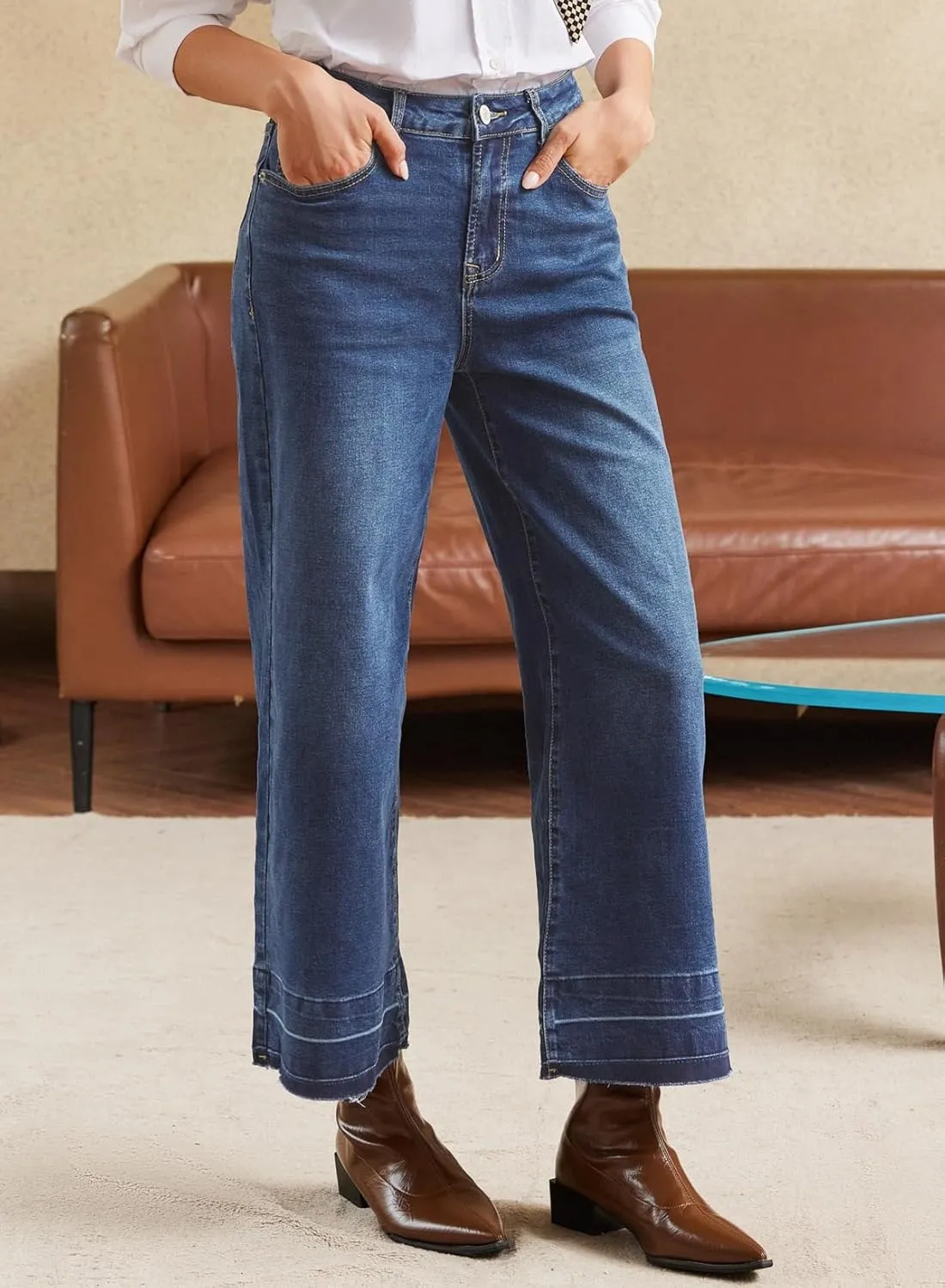 Astylish Women's High Waisted Wide Leg Jeans Trendy Straight Leg Jeans Zimbaplatinum Denim Pants