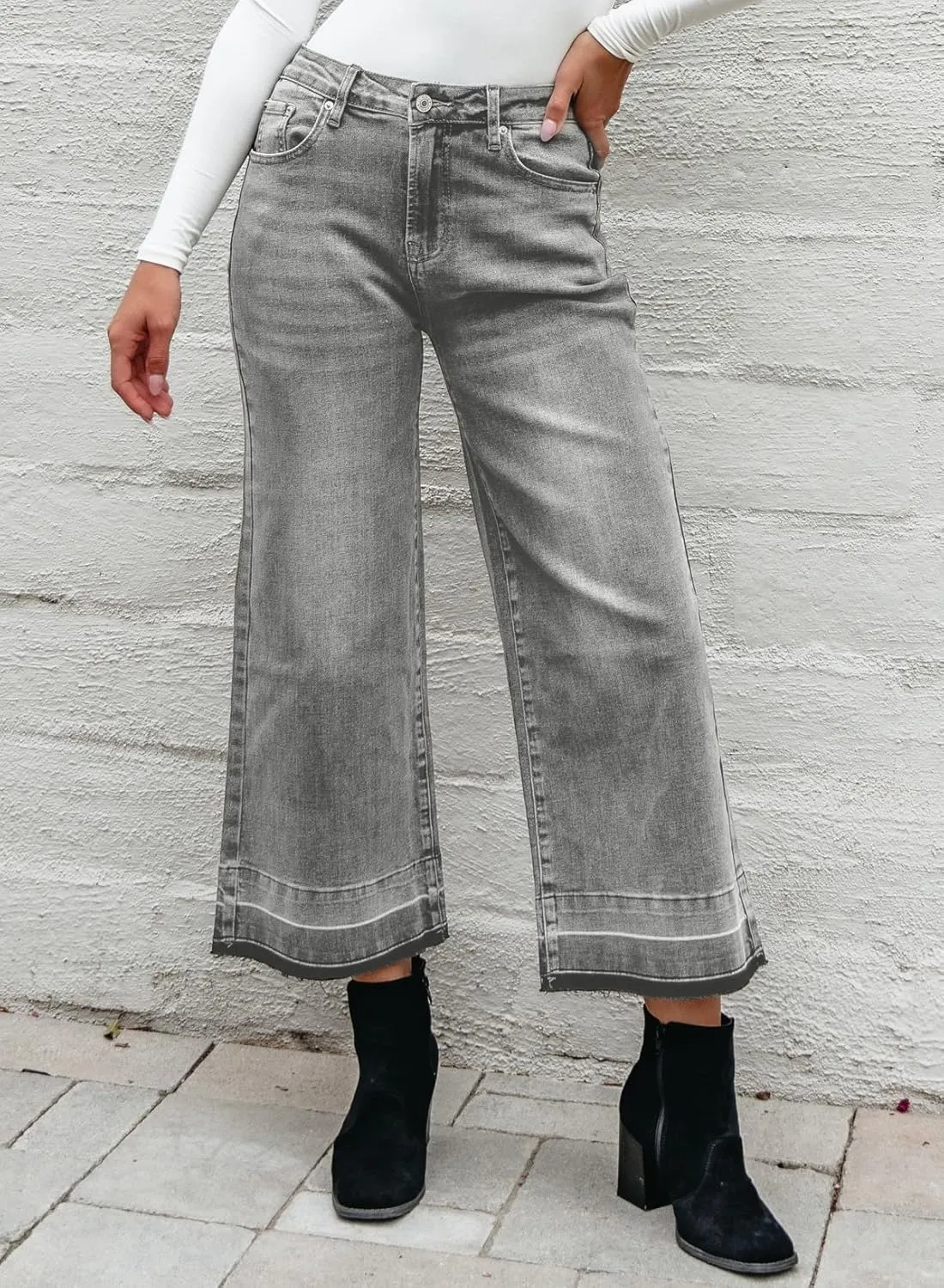 Astylish Women's High Waisted Wide Leg Jeans Trendy Straight Leg Jeans Zimbaplatinum Denim Pants