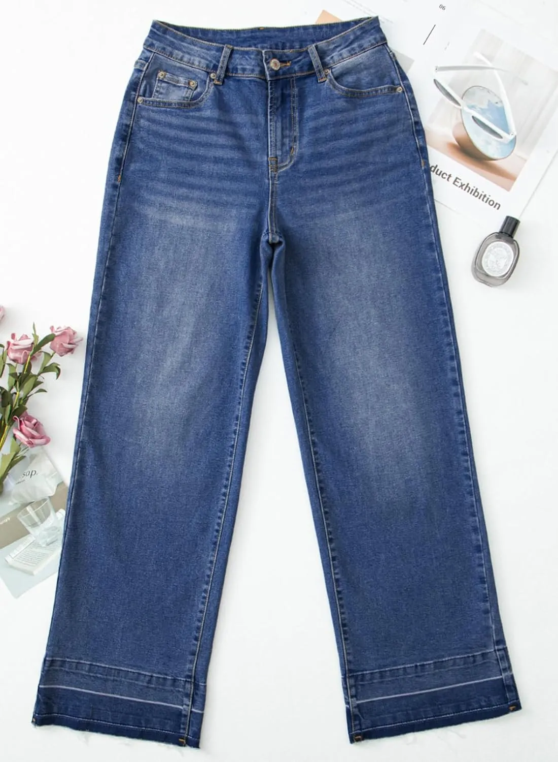 Astylish Women's High Waisted Wide Leg Jeans Trendy Straight Leg Jeans Zimbaplatinum Denim Pants