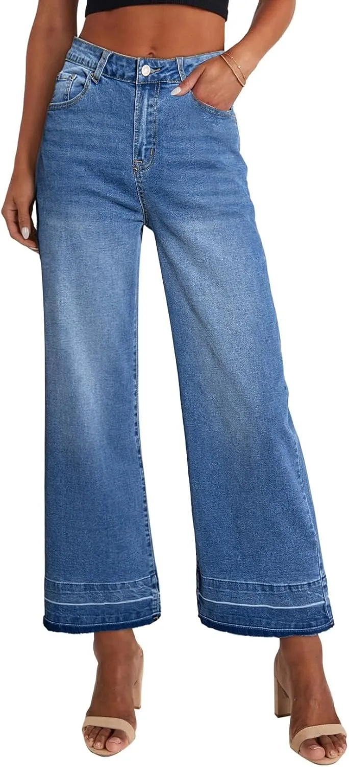 Astylish Women's High Waisted Wide Leg Jeans Trendy Straight Leg Jeans Zimbaplatinum Denim Pants