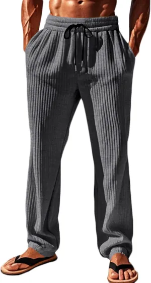 Aymnlox Mens Knit Pants Drawstring Elastic Waist Loose Straight Fit Tapered Trousers Solid with Pockets Fall Casual Pants