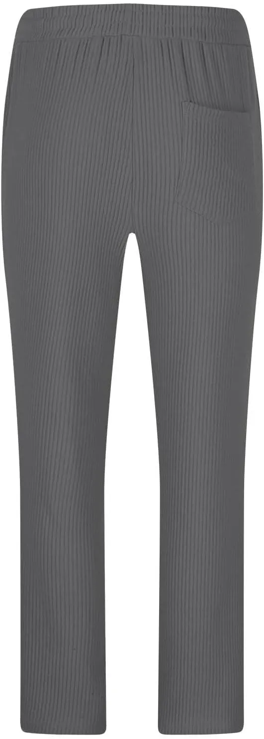 Aymnlox Mens Knit Pants Drawstring Elastic Waist Loose Straight Fit Tapered Trousers Solid with Pockets Fall Casual Pants