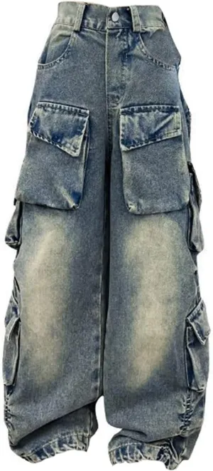 Baggy Cargo Pants for Kids Girls Wide Leg Jeans 𝗬2𝗞 Hip Hop High Waisted Pants Casual Streetwear Loose Trousers