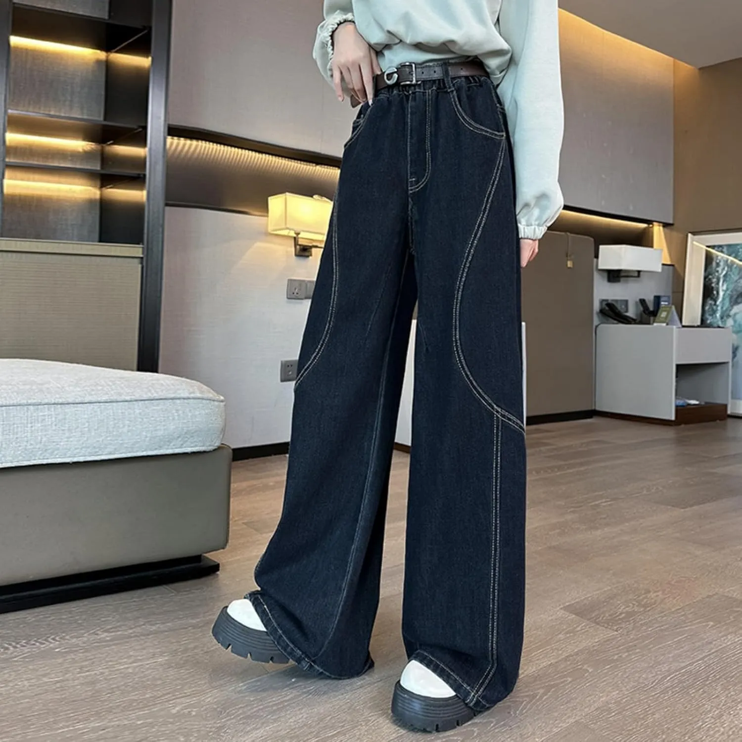 Baggy Jeans for Girls High Waist Denim Pants Straight Wide Leg Jeans Casual Y2K Summer Bottom Distressed Denim Pants