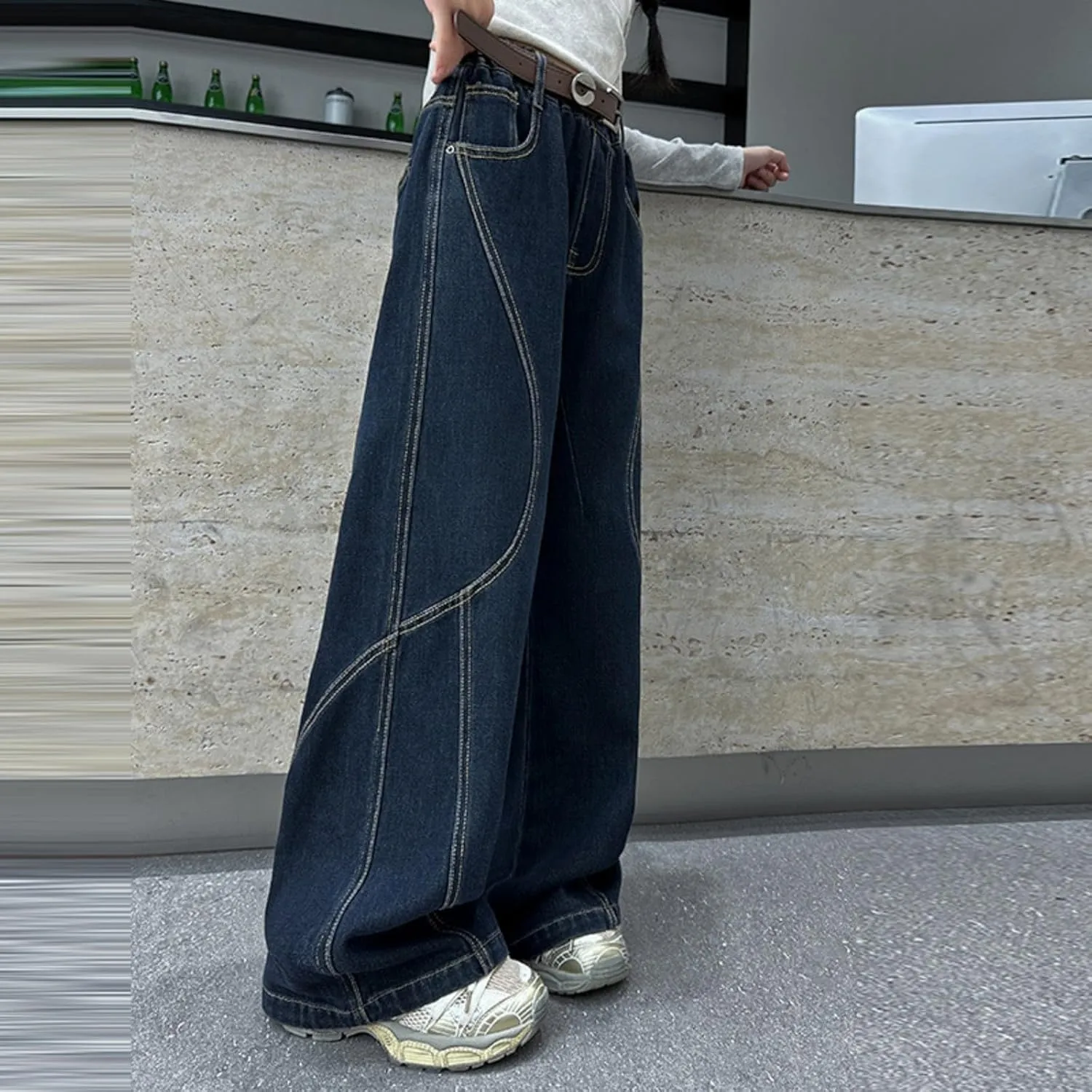 Baggy Jeans for Girls High Waist Denim Pants Straight Wide Leg Jeans Casual Y2K Summer Bottom Distressed Denim Pants