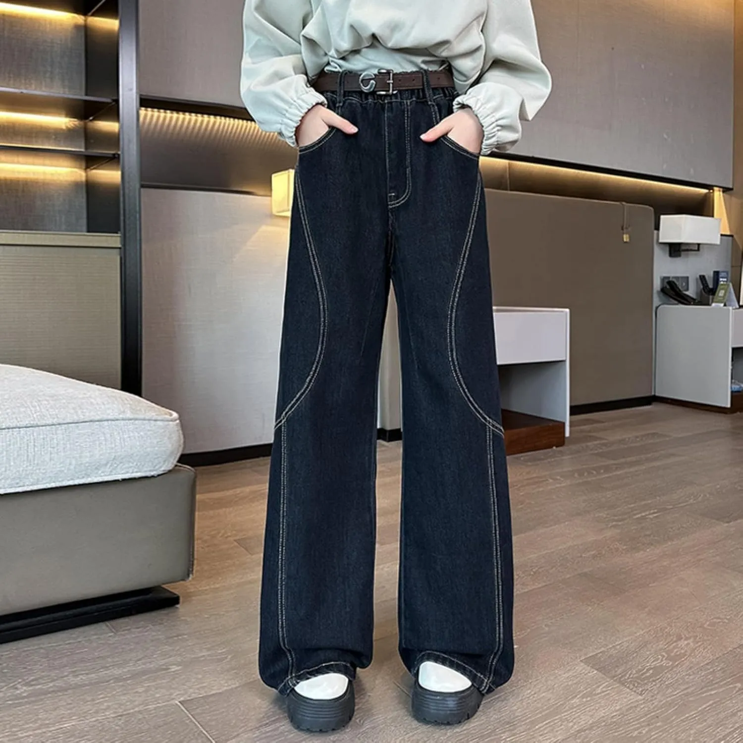 Baggy Jeans for Girls High Waist Denim Pants Straight Wide Leg Jeans Casual Y2K Summer Bottom Distressed Denim Pants