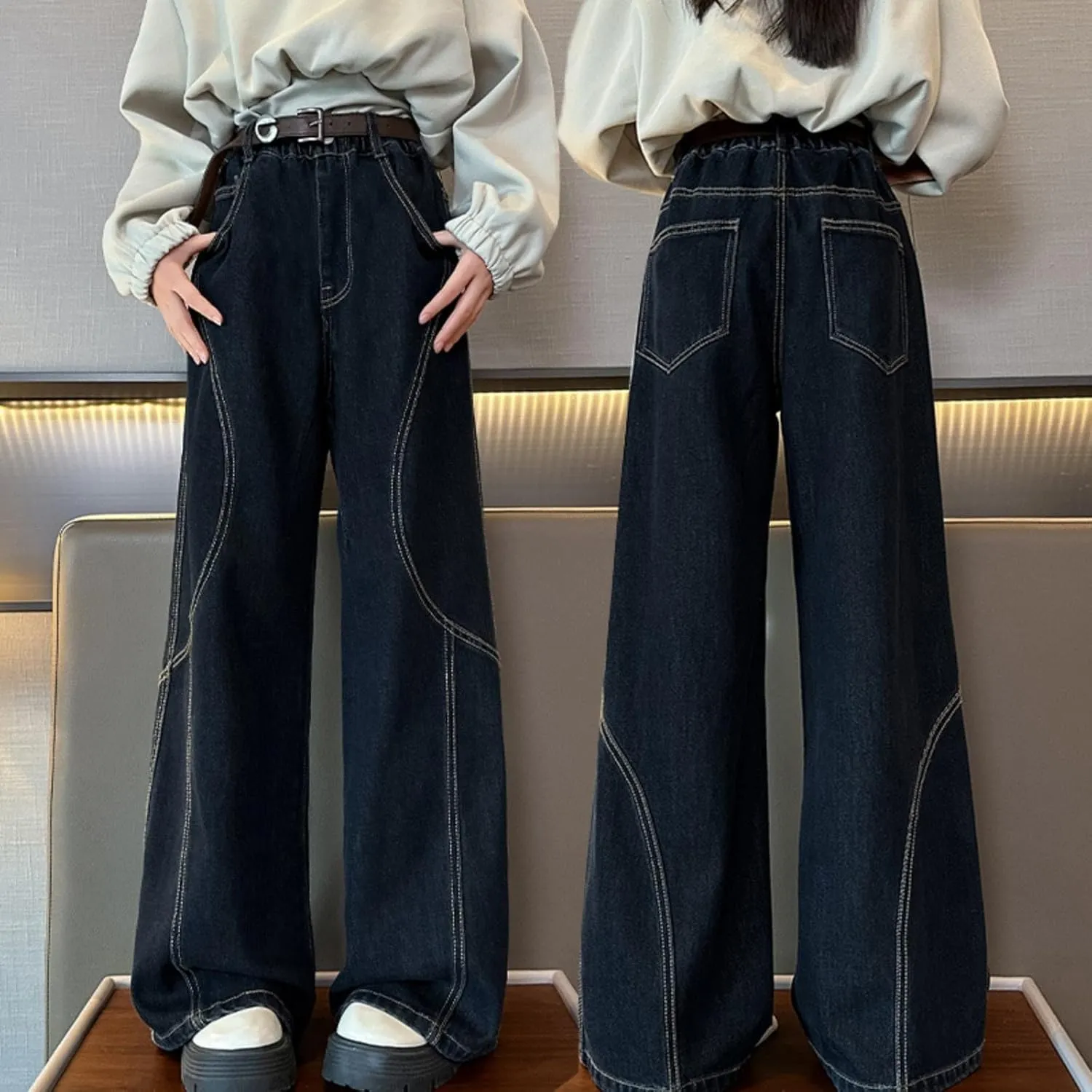 Baggy Jeans for Girls High Waist Denim Pants Straight Wide Leg Jeans Casual Y2K Summer Bottom Distressed Denim Pants
