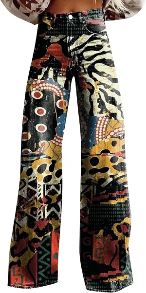 Baggy Pant for Women 2025 Summer Fashion Wide Leg Sweatpant Jeans Print Denim Vintage Pant 90s Y2K Streetwear