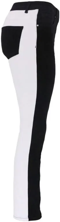 BAIMORE Women's Fshion Two Tone Color Block High Waisted Wash Stretch Straight Leg Jeans