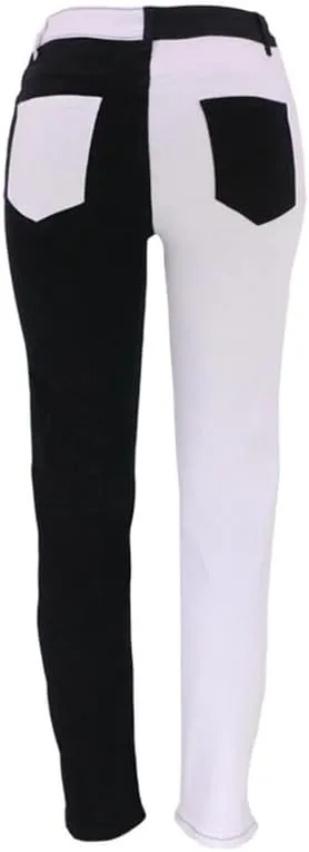 BAIMORE Women's Fshion Two Tone Color Block High Waisted Wash Stretch Straight Leg Jeans