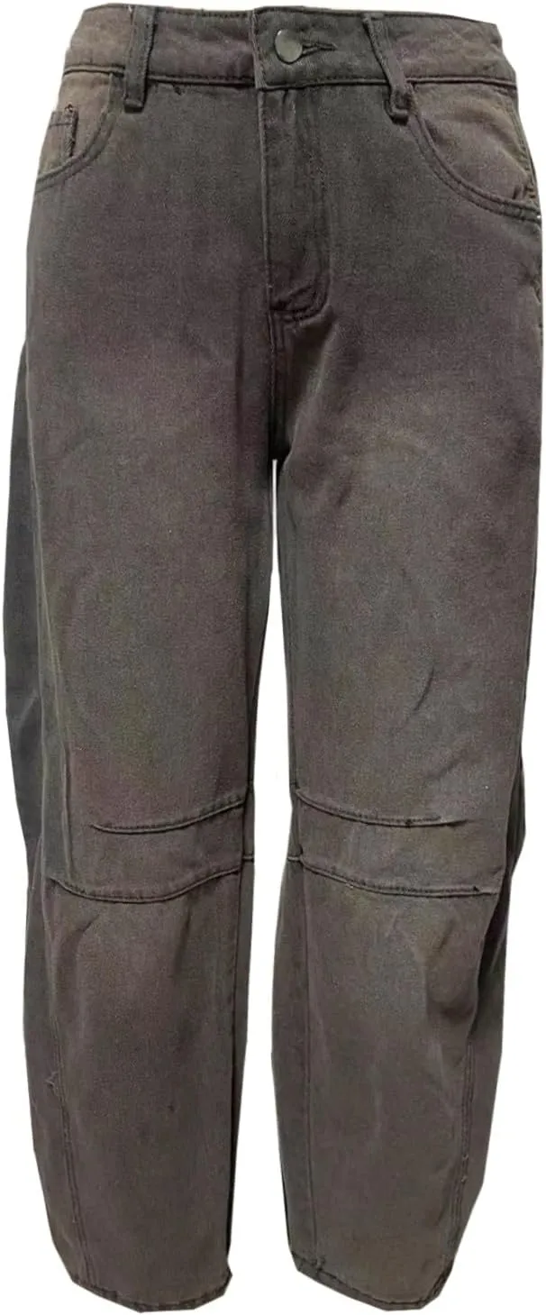 Barrel Jeans Women Casual Trendy Low Rise Baggy Wide Leg Jeans Boyfriend Vintage Cropped Trousers with Pockets