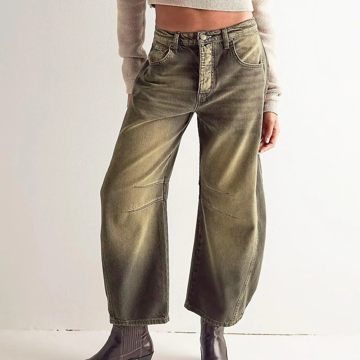 Barrel Jeans Women Casual Trendy Low Rise Baggy Wide Leg Jeans Boyfriend Vintage Cropped Trousers with Pockets