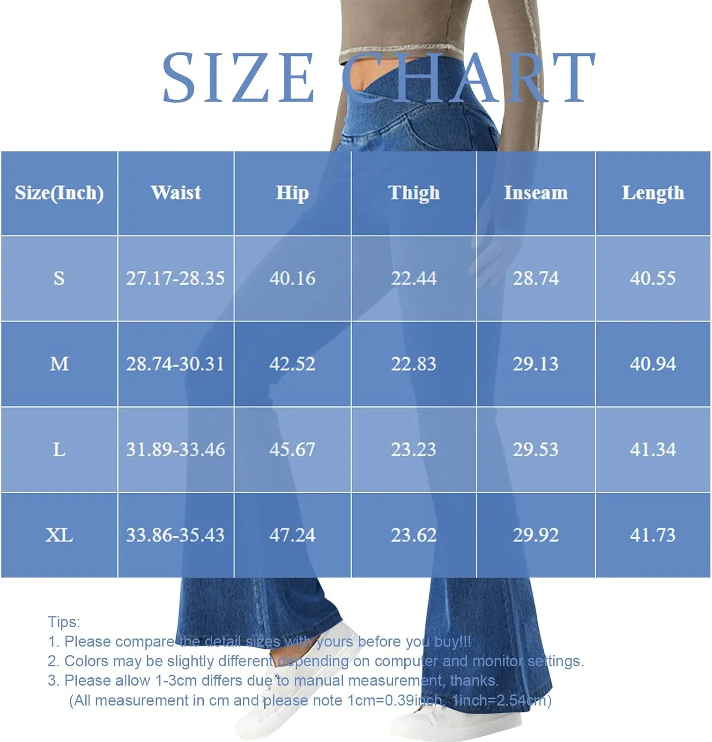 Bell Bottom Jeans for Women Crossover Elastic Waist Jean Leggings Stretchy High Waisted Denim Pants with Pockets