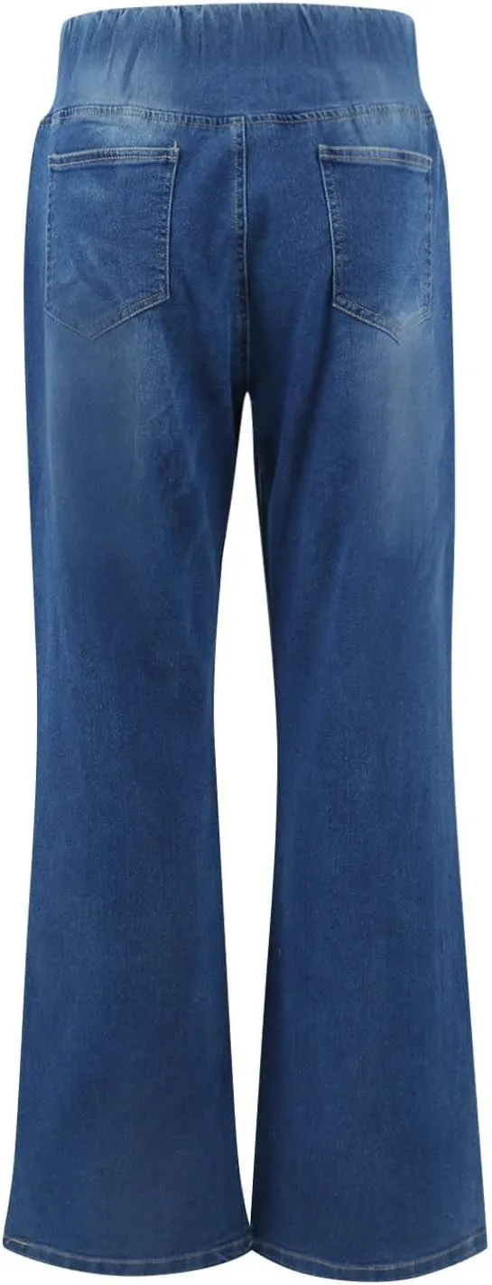 Bell Bottom Jeans for Women Crossover Elastic Waist Jean Leggings Stretchy High Waisted Denim Pants with Pockets