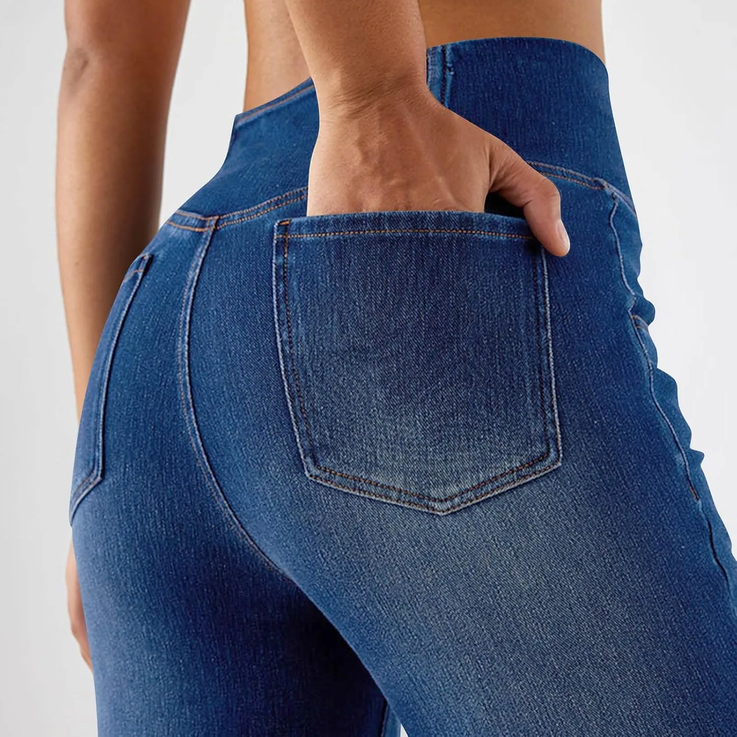 Bell Bottom Jeans for Women Crossover Elastic Waist Jean Leggings Stretchy High Waisted Denim Pants with Pockets