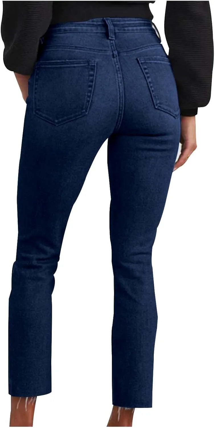 Bidobibo High Waisted Straight Leg Jeans for Women Distressed Skinny Stretchy Ripped Jeans Womens Ripped Jeans Stretchy