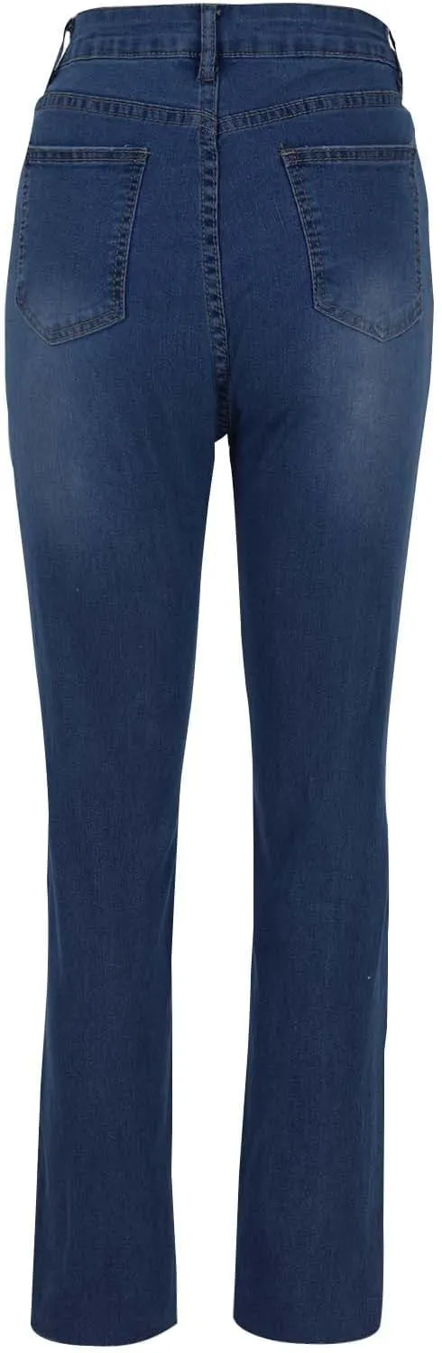 Bidobibo High Waisted Straight Leg Jeans for Women Distressed Skinny Stretchy Ripped Jeans Womens Ripped Jeans Stretchy