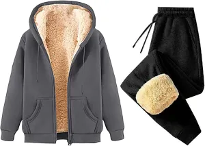 Binmer Mens 2 Piece Sweatsuit Set Sherpa Lined Fleece Jogger Outfit Hoodie & Sweatpants Set Warm Winter Tracksuit Unisex