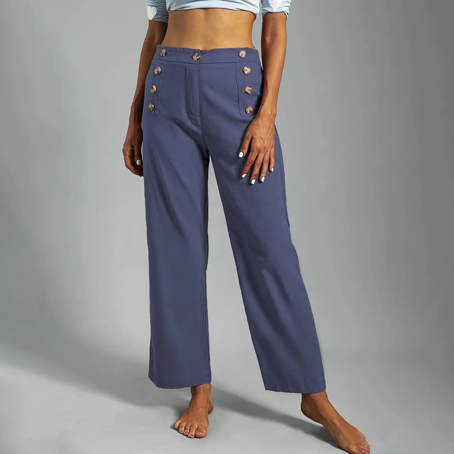 Black Pants for Women Trousers Pant Cotton Blend Drawstring Elastic Waist Pocket Boho Lounge Pants Baggy Palazzo