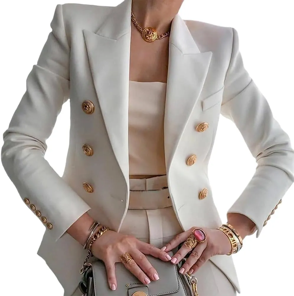 Blazers for Women Open Front Double Breasted Slim Blazer Casual Lapel Long Sleeve Business Jacket Outfits