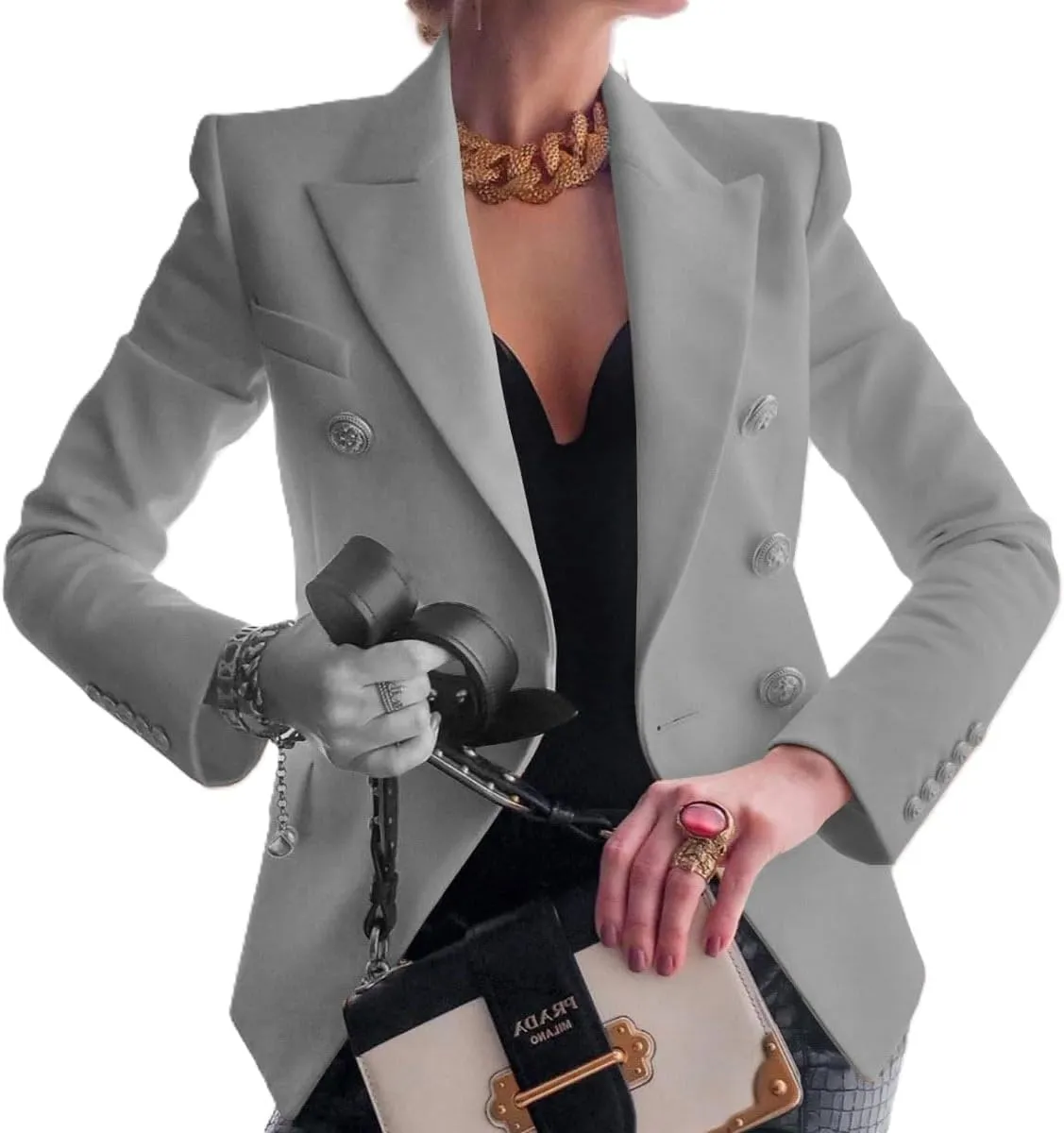 Blazers for Women Open Front Double Breasted Slim Blazer Casual Lapel Long Sleeve Business Jacket Outfits