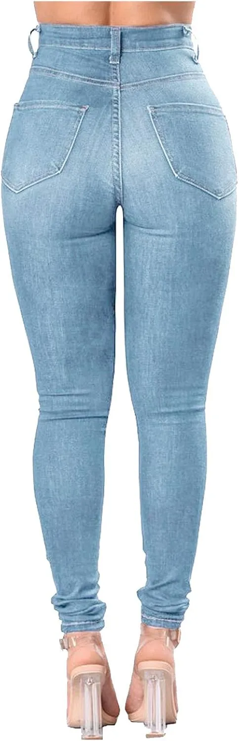Borniu Plus Size Jeans for Women Stretch Denim Legging High Waisted Ripped Skinny Jeans Distressed Denim Pants