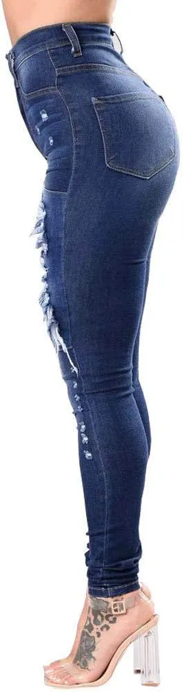 Borniu Plus Size Jeans for Women Stretch Denim Legging High Waisted Ripped Skinny Jeans Distressed Denim Pants