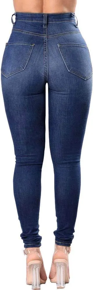 Borniu Plus Size Jeans for Women Stretch Denim Legging High Waisted Ripped Skinny Jeans Distressed Denim Pants