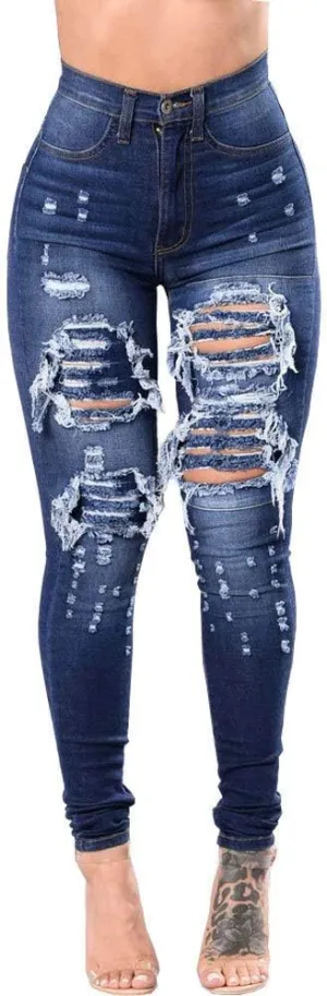 Borniu Plus Size Jeans for Women Stretch Denim Legging High Waisted Ripped Skinny Jeans Distressed Denim Pants