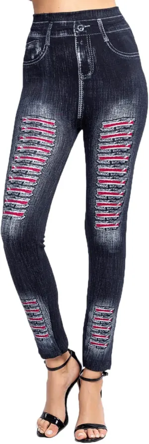 Borniu Women's Denim Legging Hight Waisted Stretch Ripped Skinny Jeans Slim Fit Pencil Pants Distressed Denim Pants
