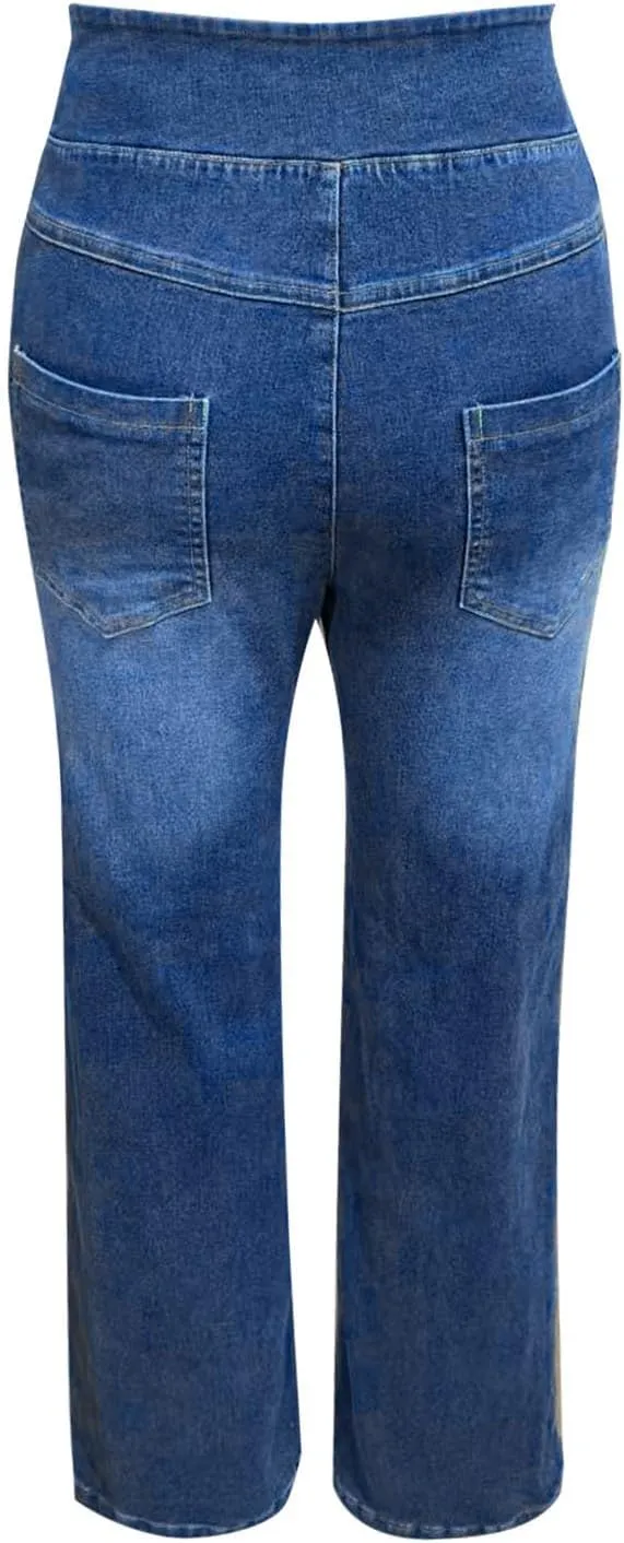 Boyfriend Sweatpants Jeans for Women High Waisted Denim Pants Stretchy Pull On Wide Leg Casual Pant with Pockets