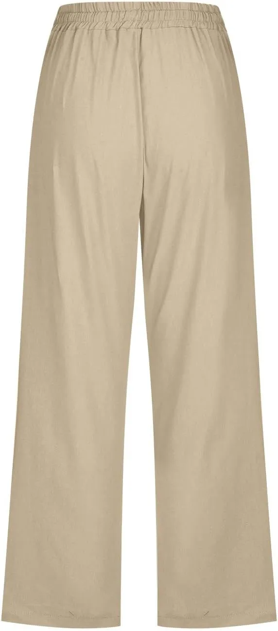 BTDECLAR Capris Pants for Women 2024 Summer Stretch Cotton Linen Capri Pant Casual Drawstring Cropped High Waisted Trousers