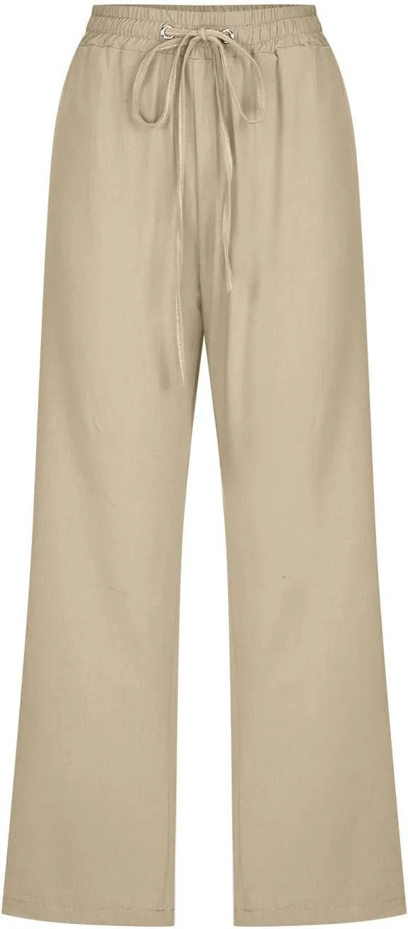 BTDECLAR Capris Pants for Women 2024 Summer Stretch Cotton Linen Capri Pant Casual Drawstring Cropped High Waisted Trousers