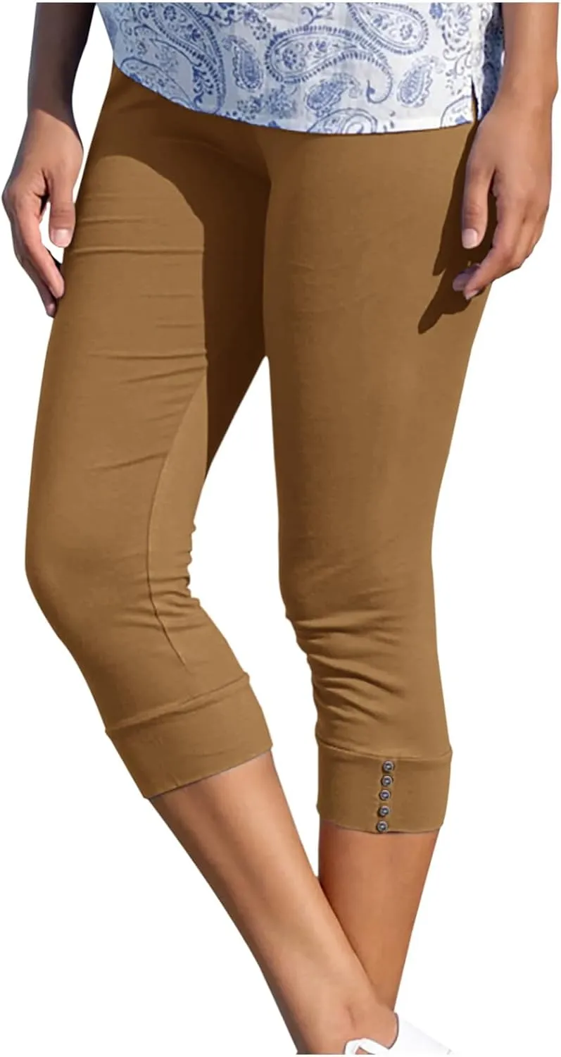 Capri Pants for Women Casual Summer Workout Leggings Stretch Knee Length Cropped Pants High Waisted Comfy Yoga Capris