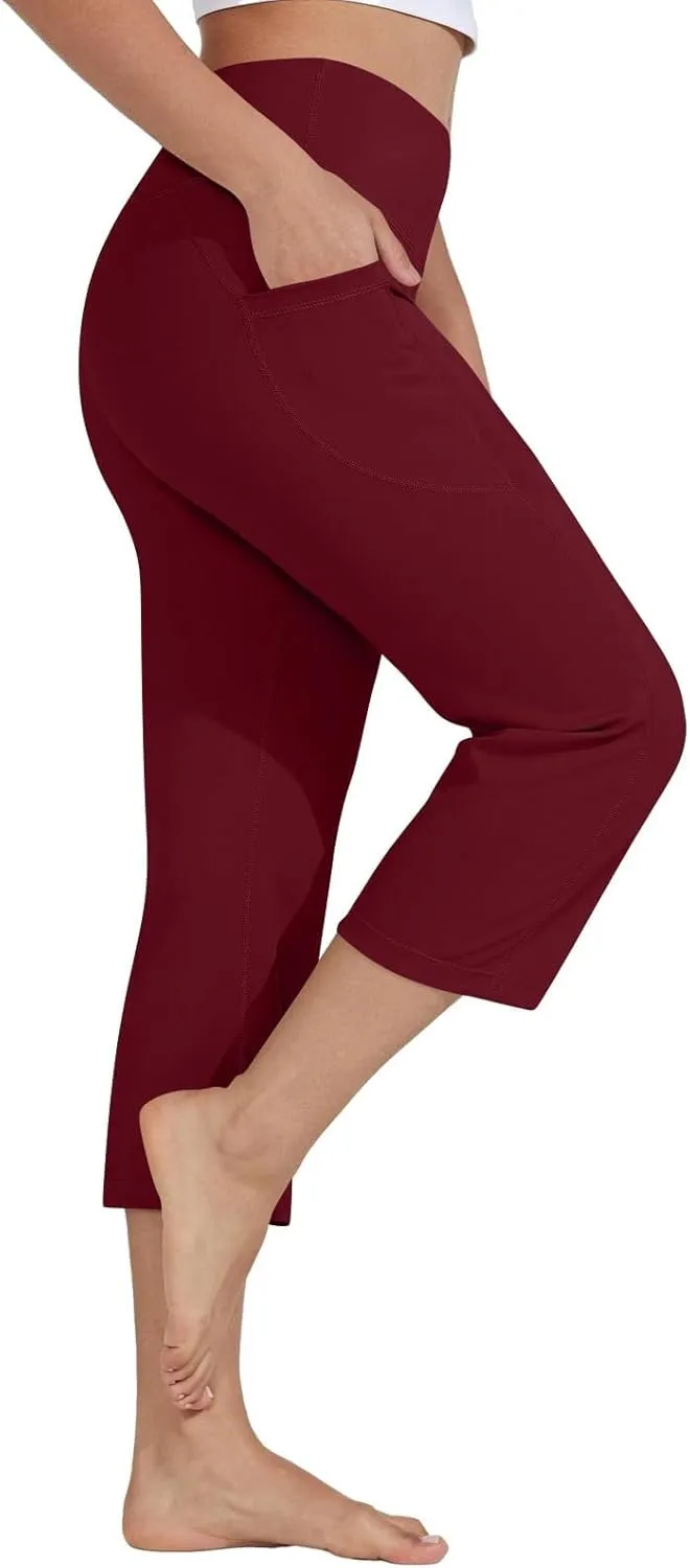 Capri Pants for Women Tummy Control Yoga Capris with Pockets Black Capri Leggings Straight Leg Crop Yoga Pant