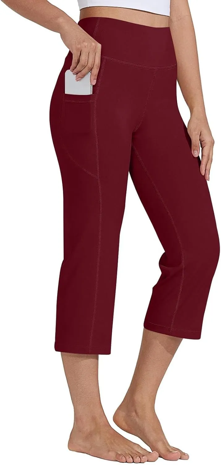 Capri Pants for Women Tummy Control Yoga Capris with Pockets Black Capri Leggings Straight Leg Crop Yoga Pant