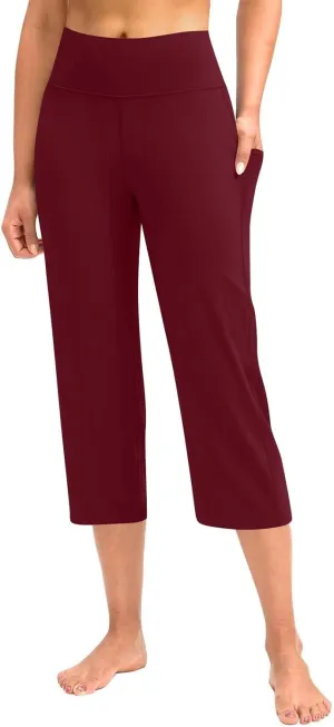 Capri Pants for Women Tummy Control Yoga Capris with Pockets Black Capri Leggings Straight Leg Crop Yoga Pant